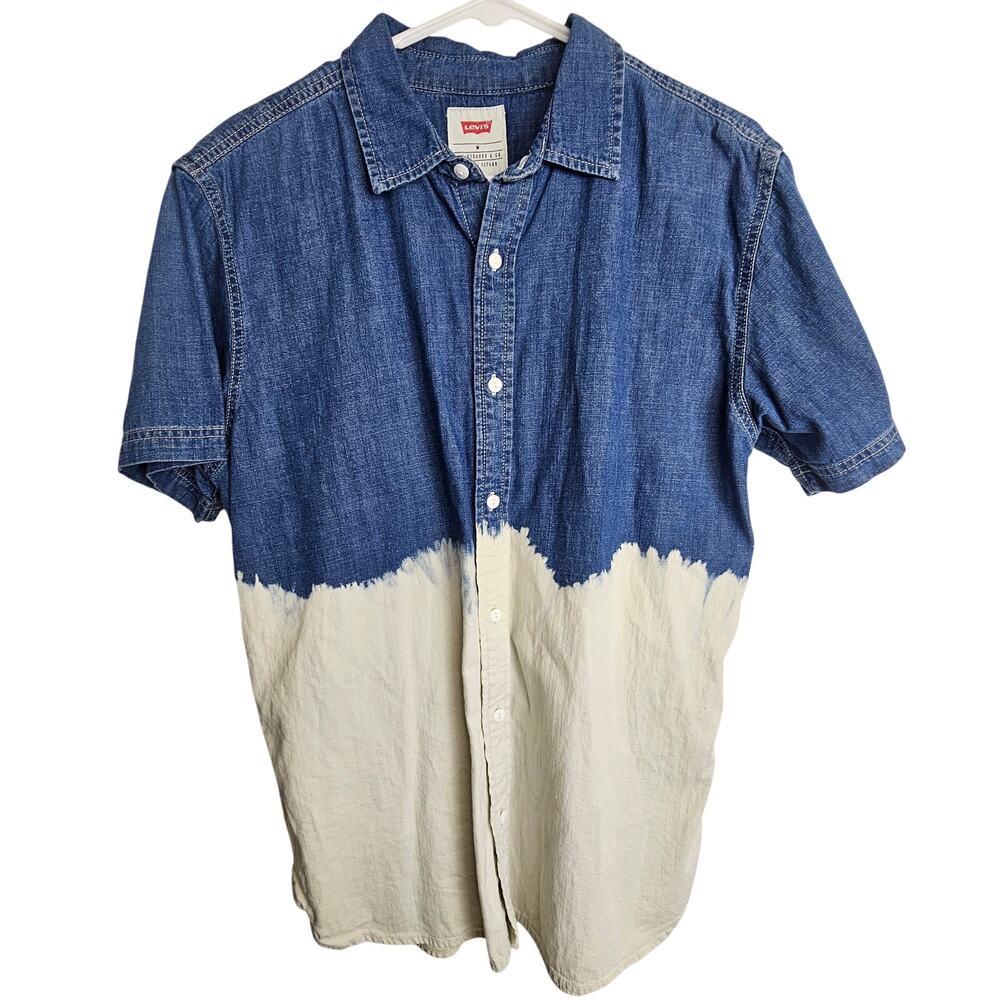 Levis Mens Denim Shirt Tie Die Size M Western Button Front Country Colorblock
